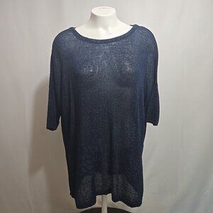 J Jill Pure Jill Linen Blend Sweater Womens Petite Size Small Blue Floral Boxy